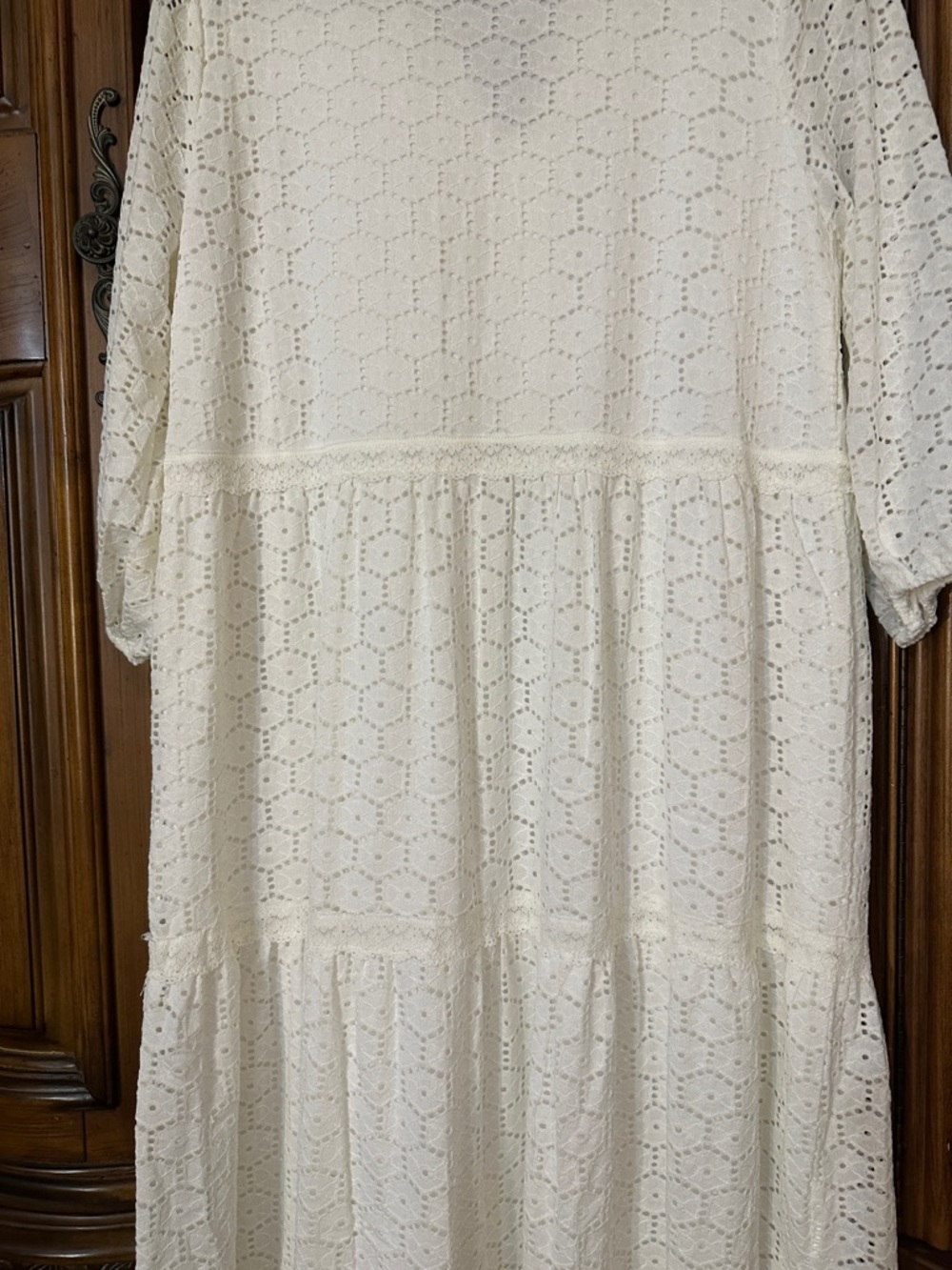 Prairie Eyelet Lace Tiered Boho White Fully Lined Cottage Core Maxi Dress Large - Picture 12 of 14